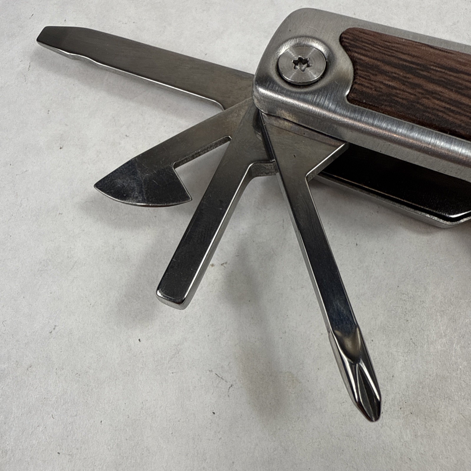 Multi Tool Stainless Steel Faux Wood Inlay Blunt Pliers, Blade *See Photos GUC