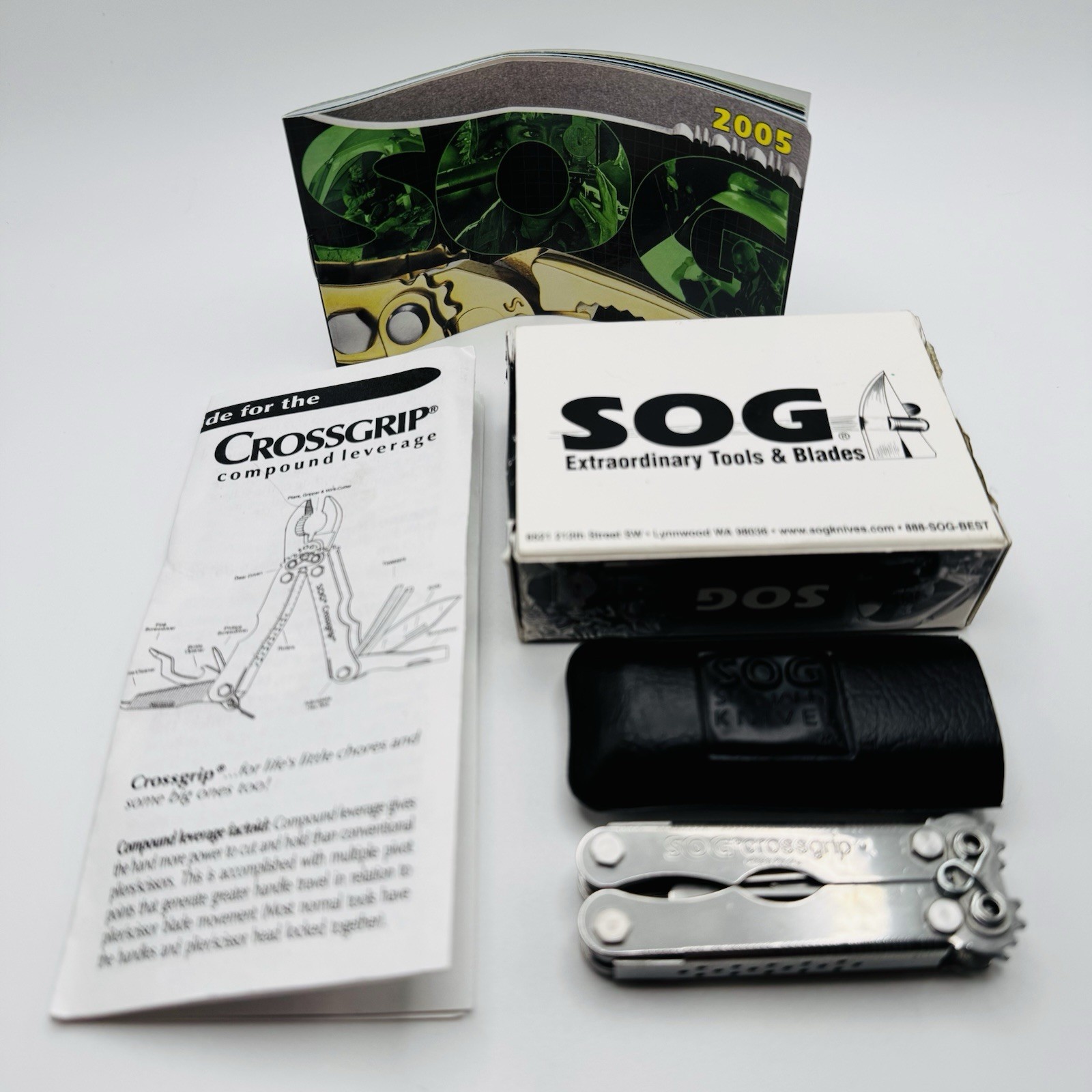 NOS SOG Crossgrip CG55-Compact-Multi-Tool-Discontinued-Pliers-Knife-File-Ruler
