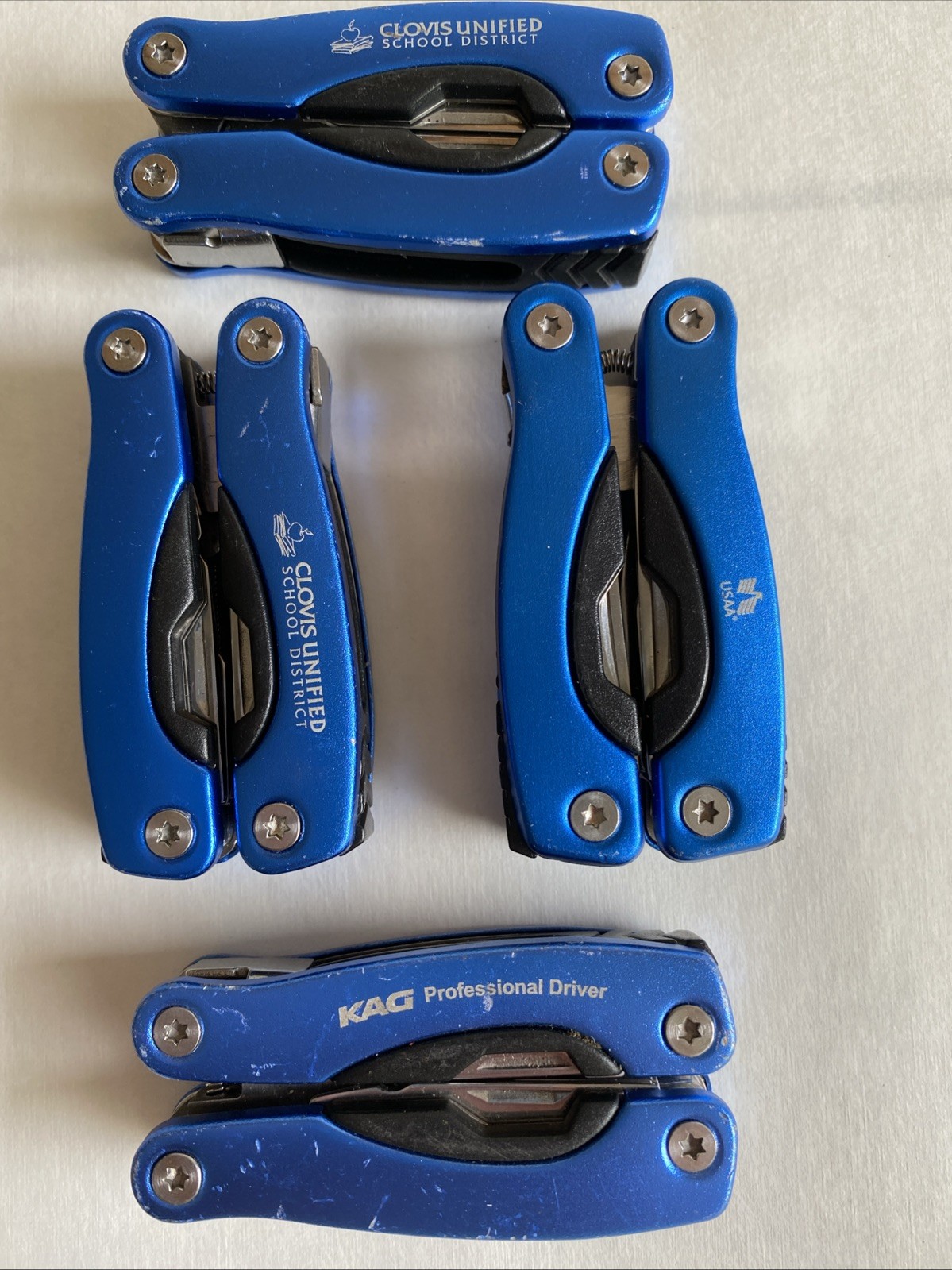 Lot of 4 Blue KAG & Unbranded Mini Multitools Knife Folding Pliers Camp Hike