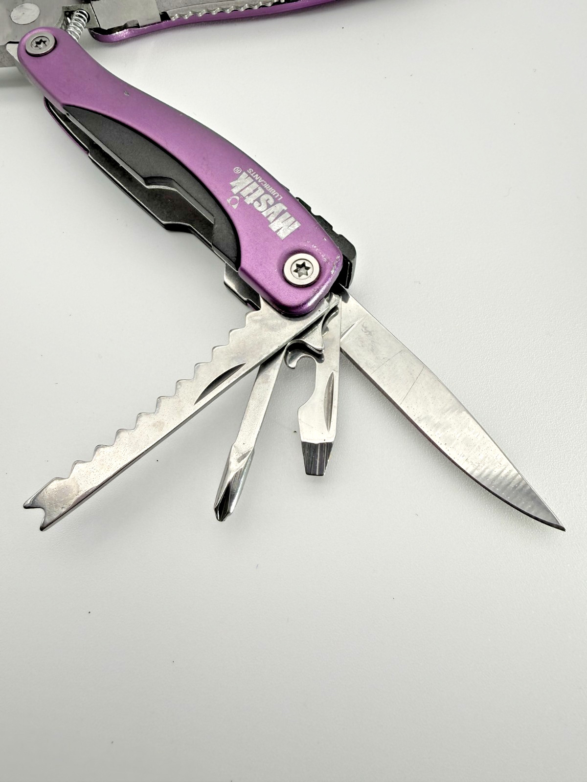 Mystik Multi Tool Pliers Knife Saw Screwdrivers File Purple Handle EDC