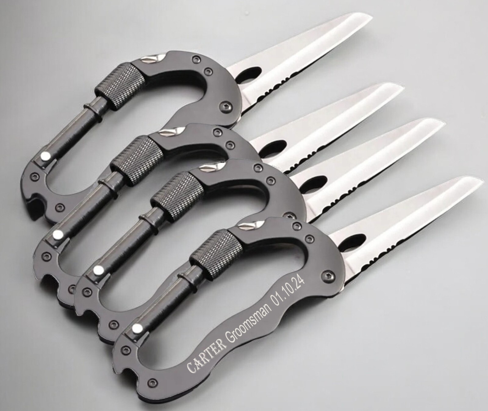 Multitool 5-in-1 Survival Tool Keychain, Carabiner, Screwdrivers, Custom Laser E