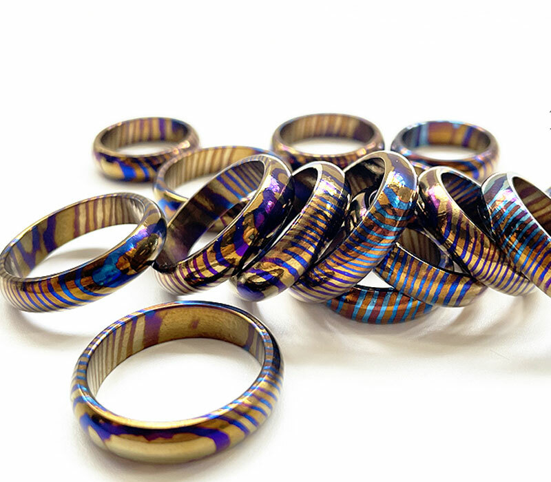 Titanium MokuTi Timascus Round Finger Ring Necklace Pendant Bead Decorative EDC