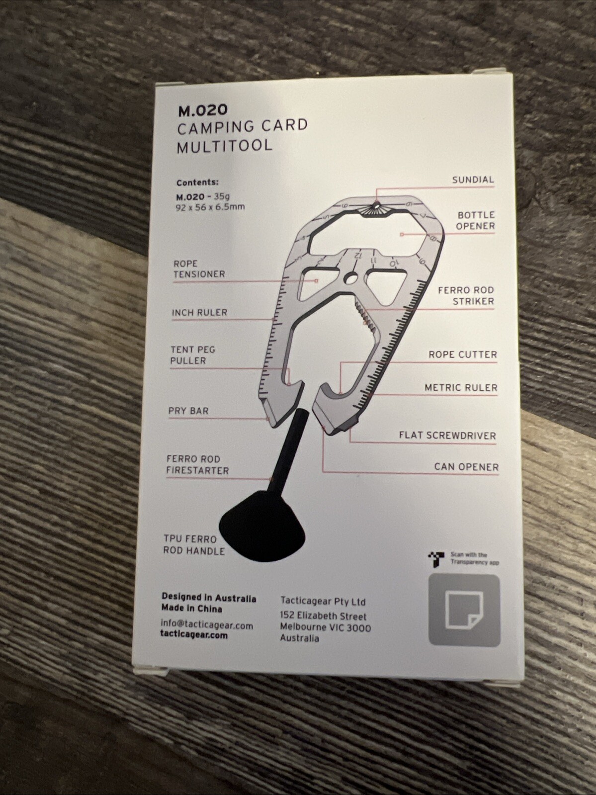 TACTICA M020 Camping Tool Card Black with Ferro Rod Titanium Multi Tool Outdoor