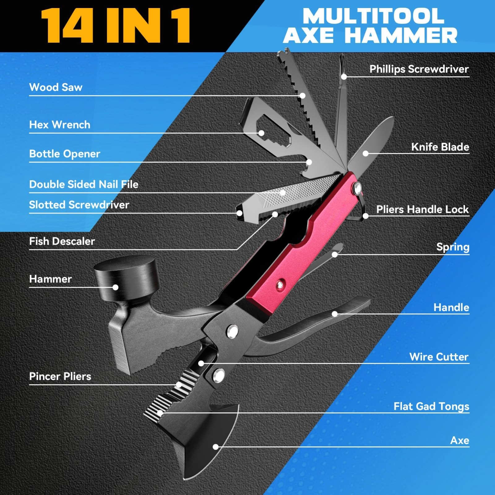 15-in-1 Multitool Axe – Perfect Camping & Hiking Gift for Men, Dad, Husband, Boy