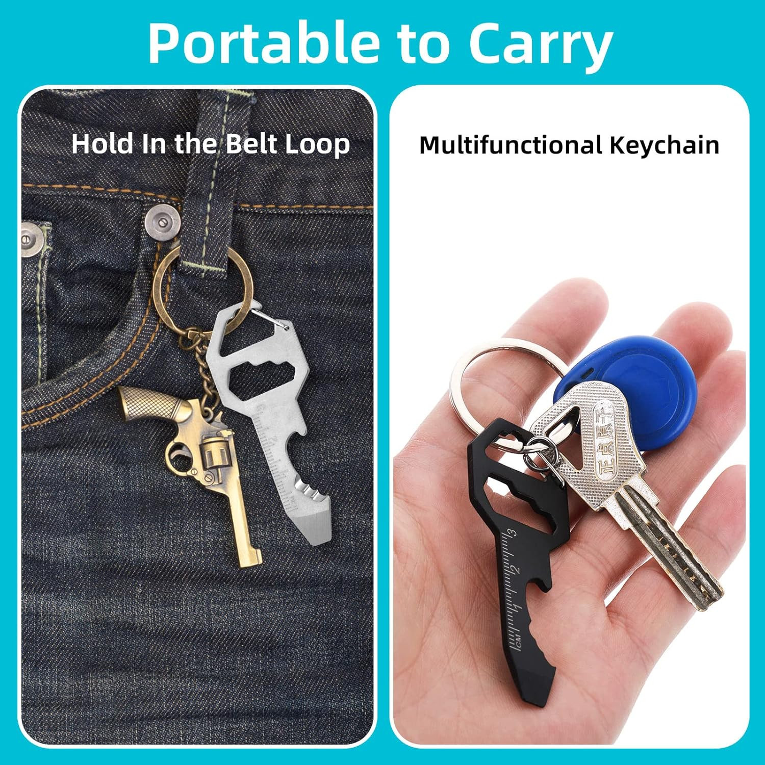 Keychain Bottle Opener Multi Tool, 2 Pcs 6-In-1 Keychain Pocket Tool for Bottle