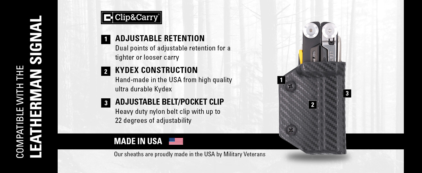 Clip & Carry Kydex Multitool Sheath fits Leatherman Signal – USA Made