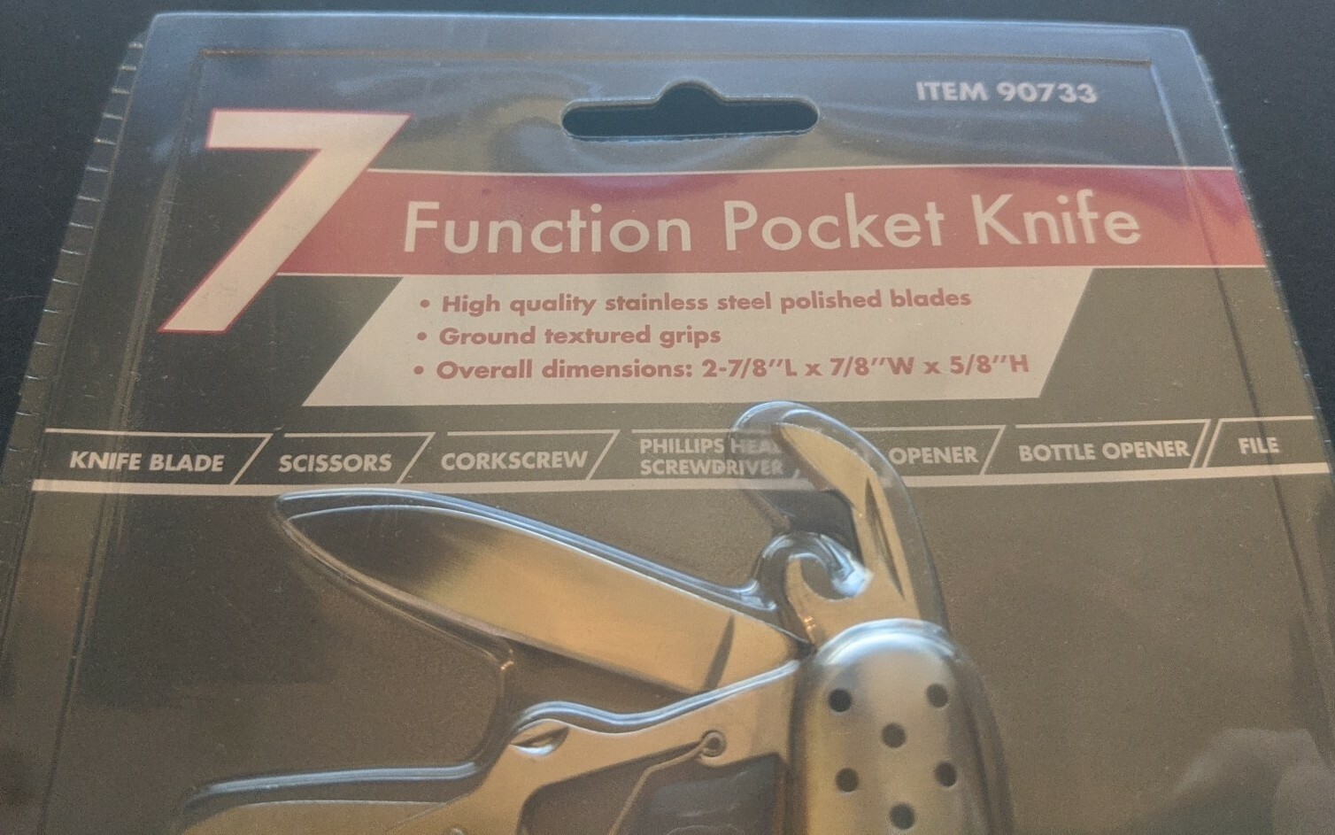 7 Function Pocket Knife – Stainless Steel – Corkscrew Scissor Blade File #90733