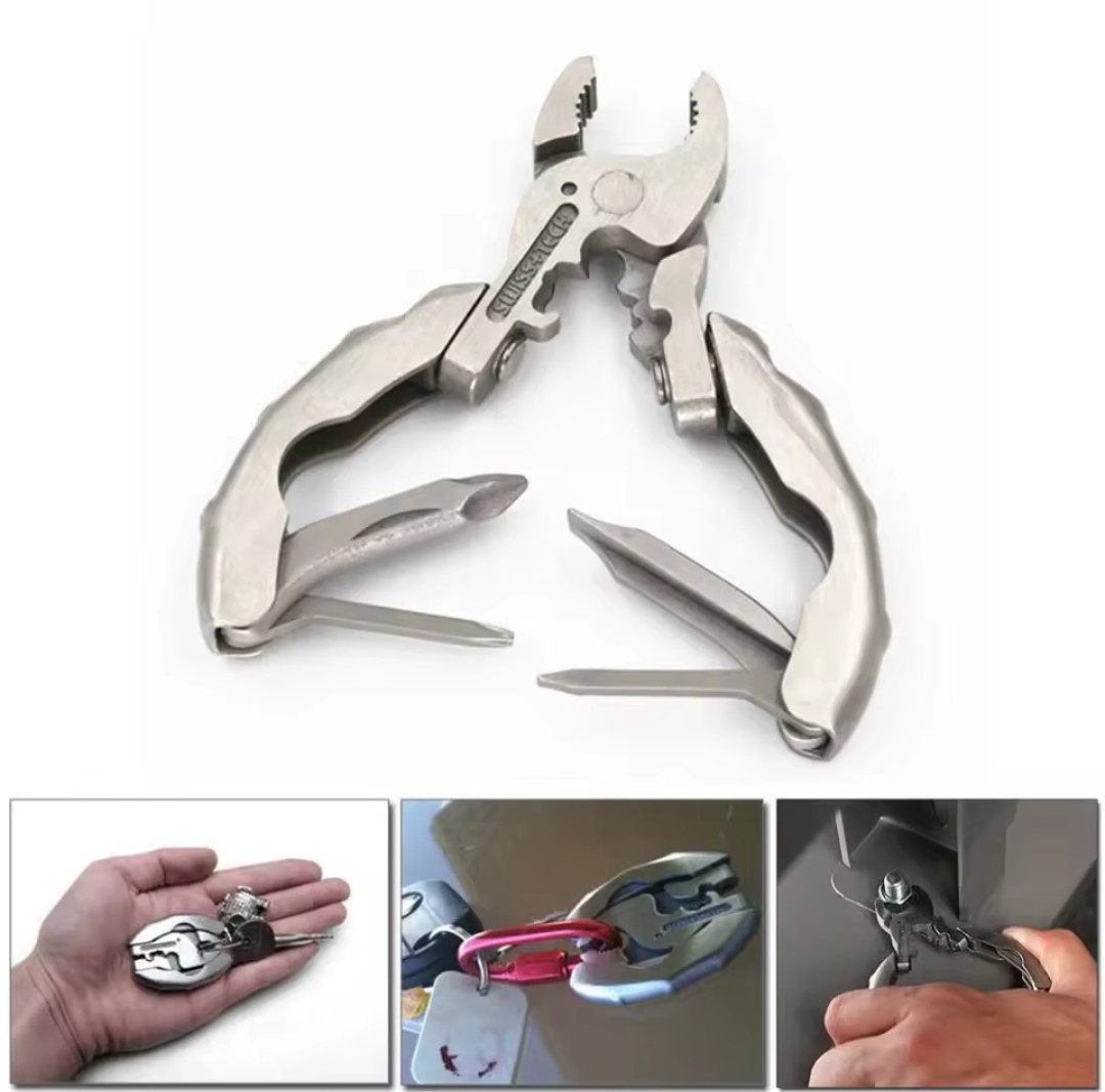 Silver Mini Bent Multifunctional Tool 9 in 1 Multitool Keychain Plier…