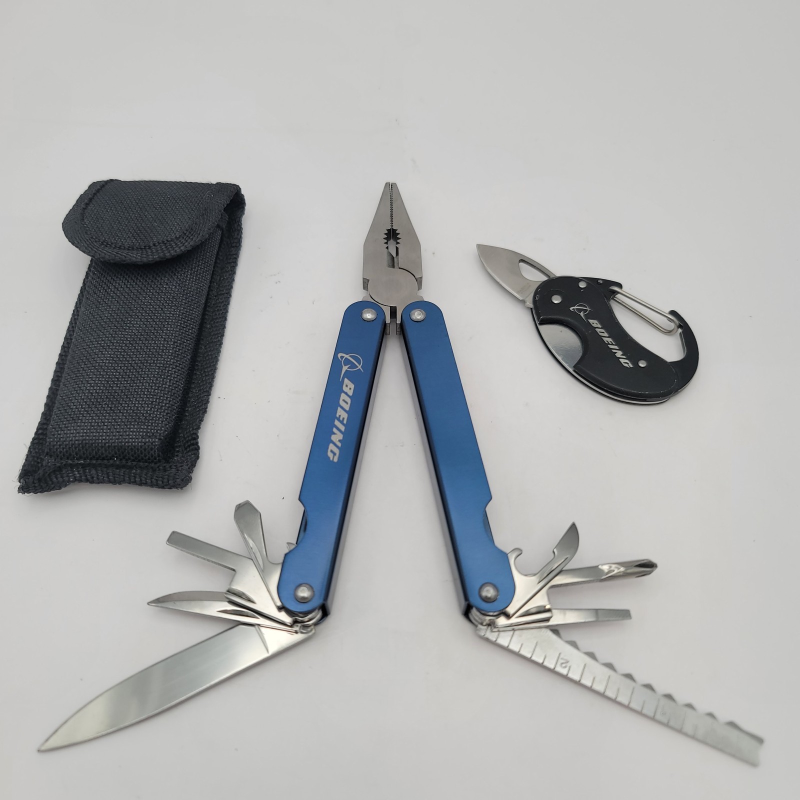 Boeing Multi Tool Pliers Pocket Knife Carabiner Knife Nylon Sheath EDC Lot