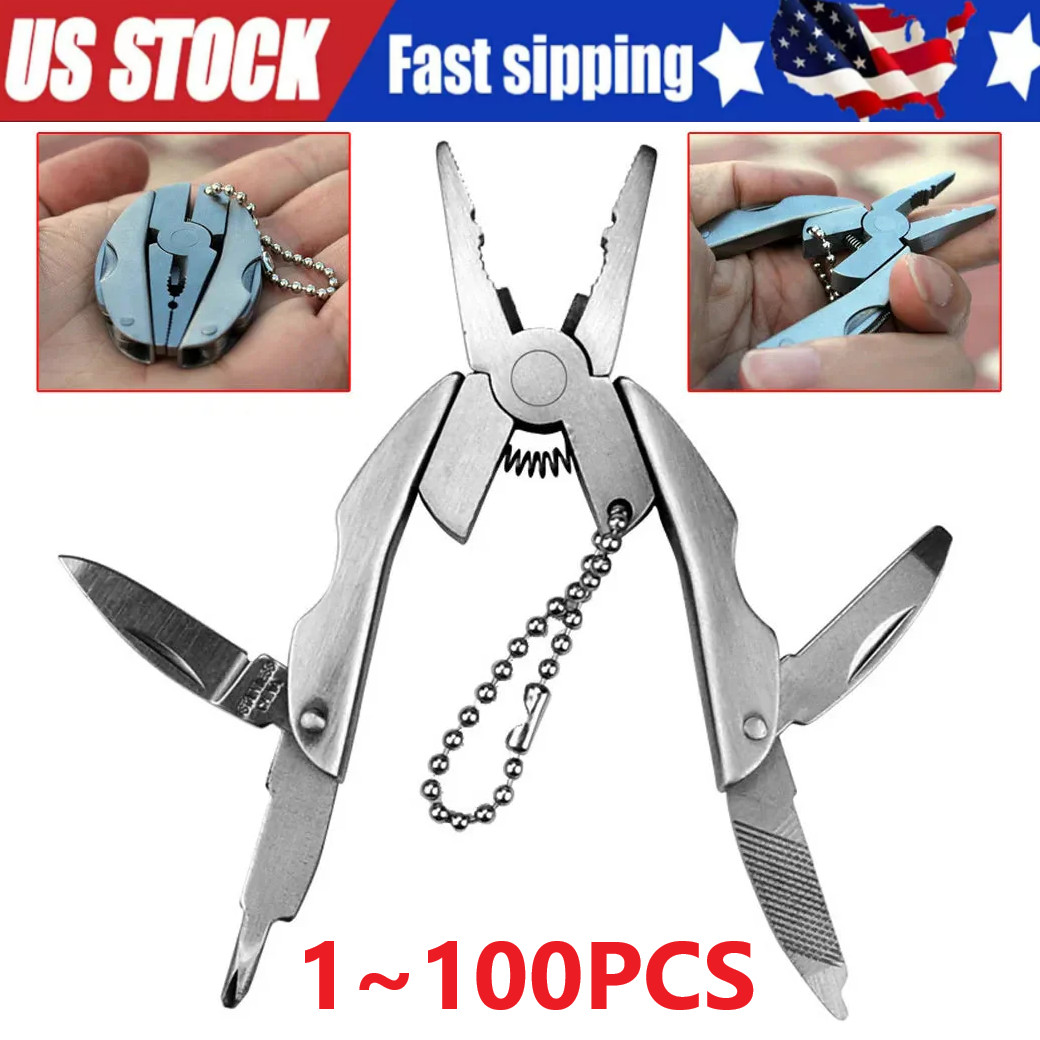 Portable Multi-Tool Pliers Combo Knife Bit ScrewDriver Keychain -Stainless Steel