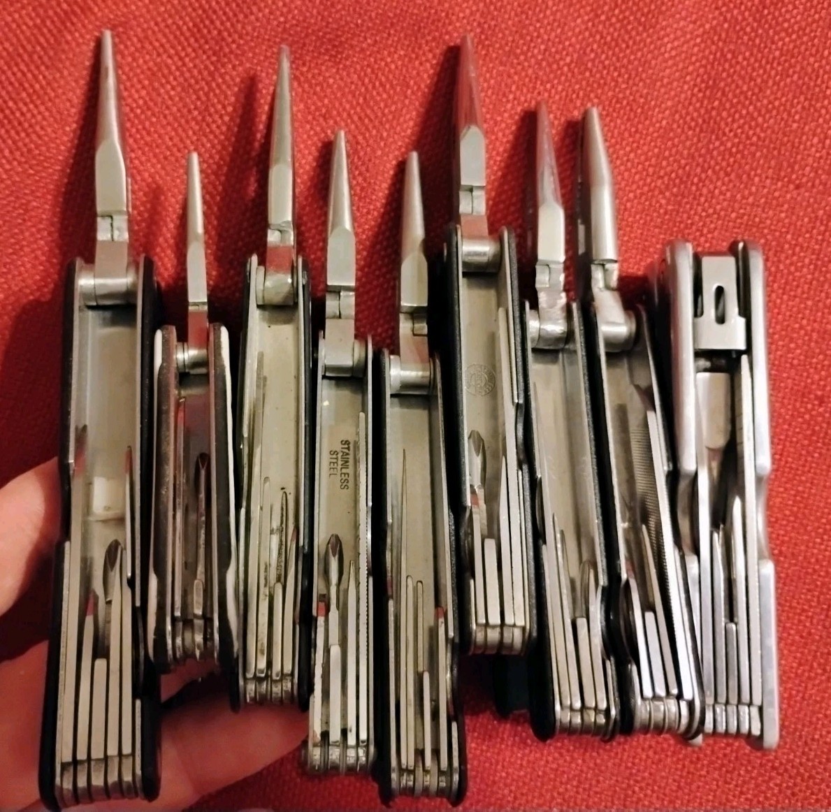 Large multitool 9pc lot, many uses home camping survival EDC auto fishing & more