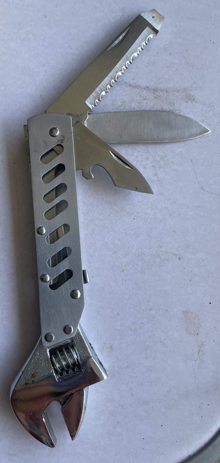 Adjustable Wrench Multi Tool w/ Screwdriver Knife Stainless 6”