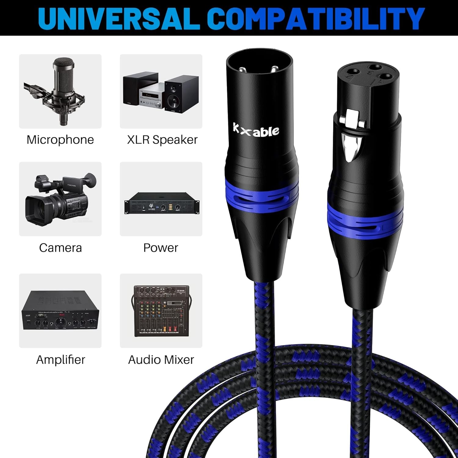XLR Pro Mic Cable 10 Ft 2-Pack Male to Female 3-Pin Green Balanced Shielded Micr
