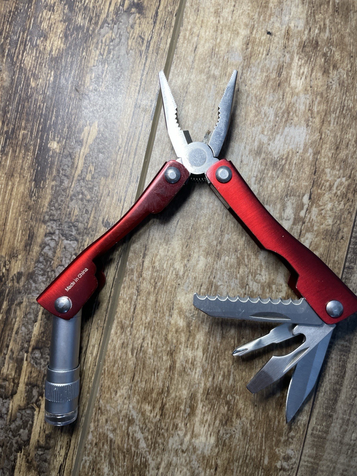 Brookstone Red Mini Multi-Tool Pliers w/ LED Flashlight EDC Pocket Tool