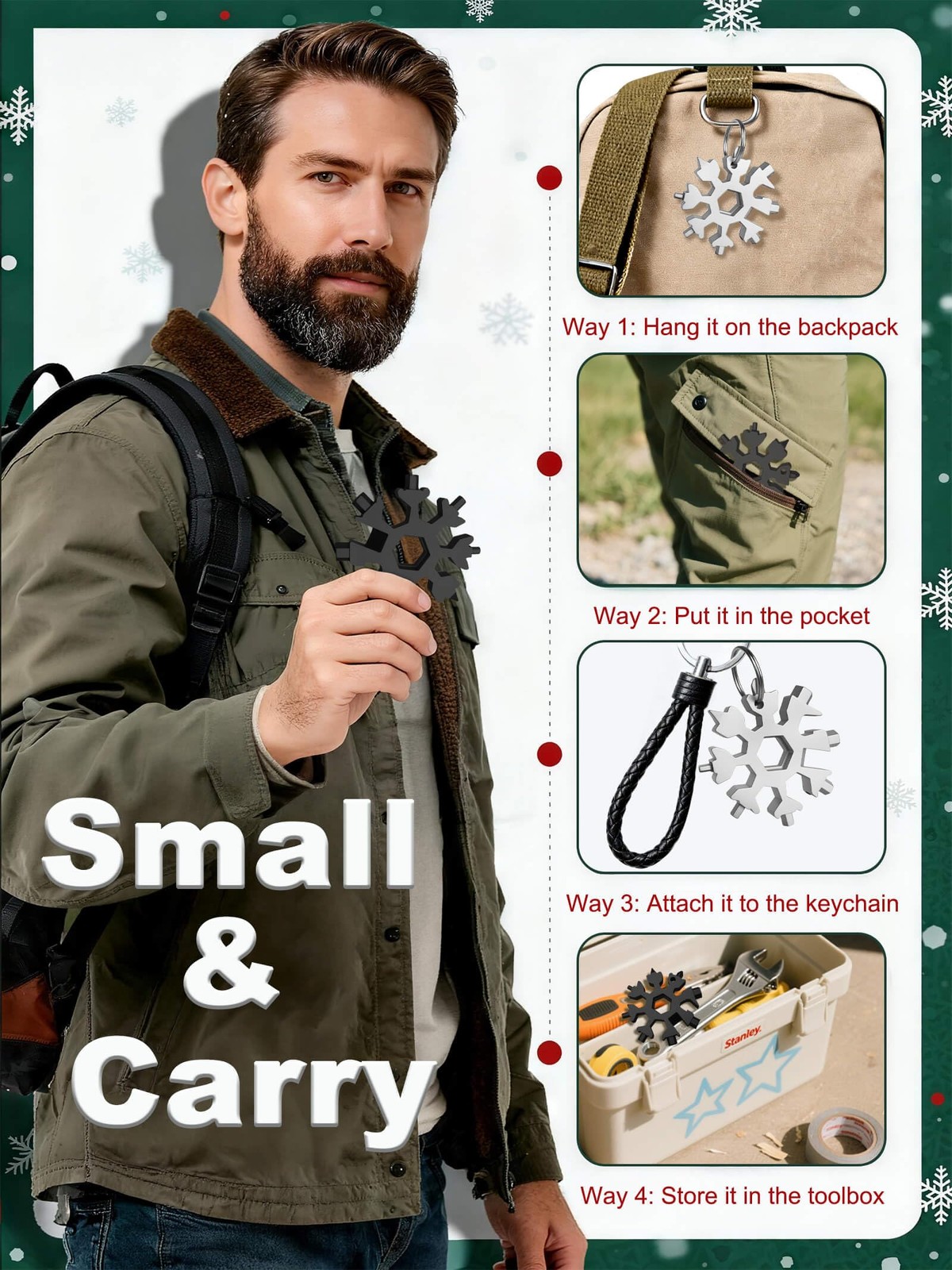 18-in-1 Snowflake Multi Tool – Stainless Steel with Bottle Opener & Wrench,Co…