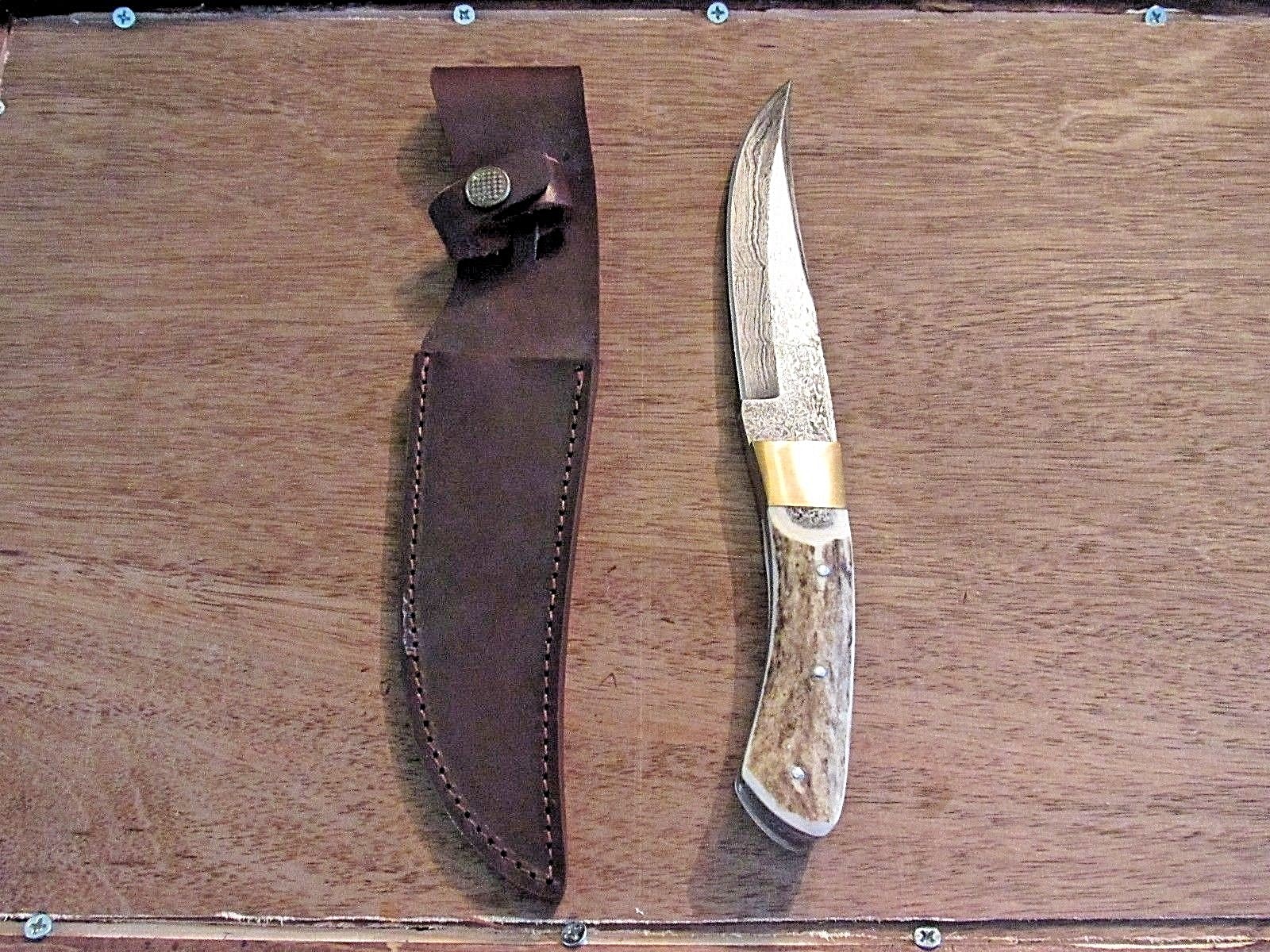 DAMASCUS STAG DM1001 SKINNER KNIFE DAMASCUS STEEL BLADE WITH SHEATH & BOX NEW