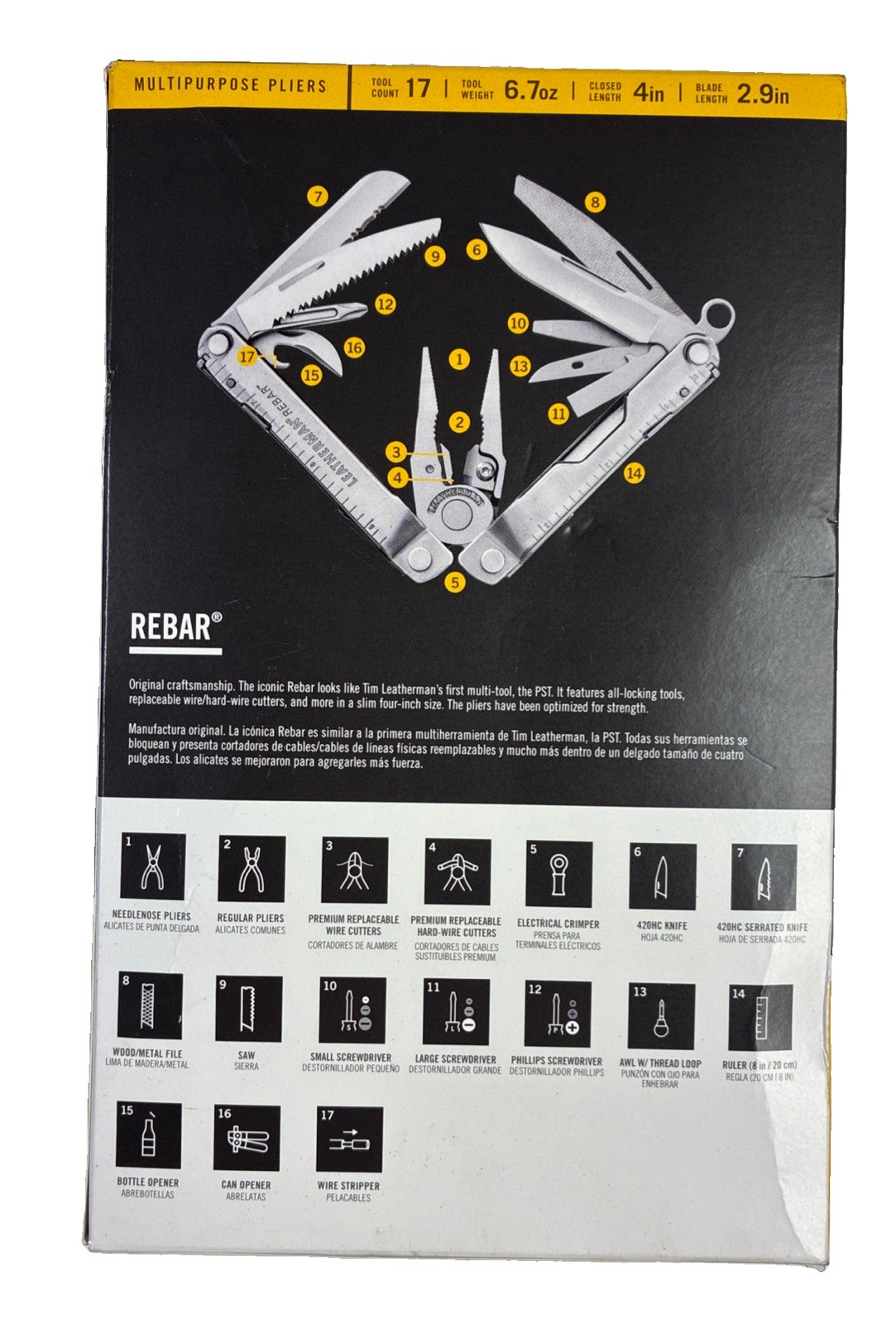 LEATHERMAN Rebar 17-in-1 Multitool W/ Premium Replaceable Wire Cutters & Saw