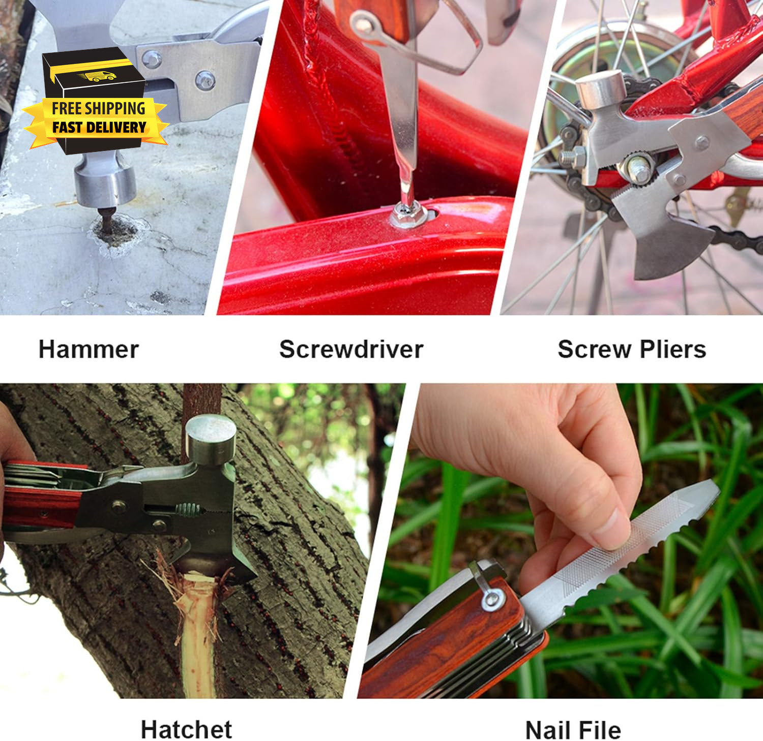18-In-1 Multitool Camping Axe Hammer, Multi Tool with Plier, Knife, Bottle Opene