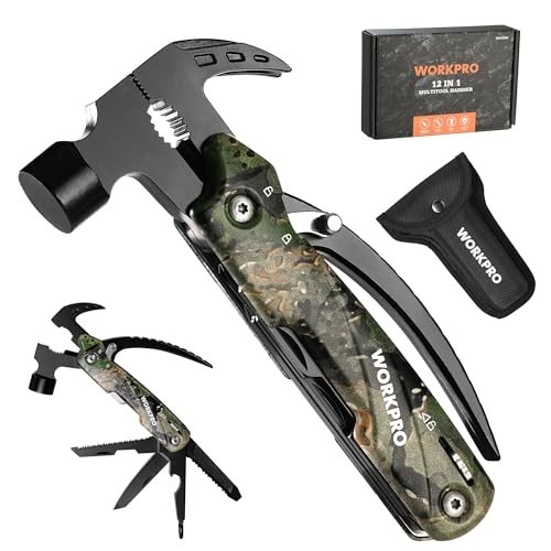 12-in-1 Camping Multitool with Mini Hammer, EDC Gear, Safety Lock & Pouch – Camo