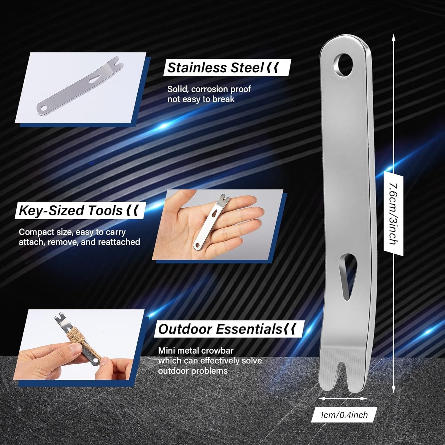 .RONRONS 5 Pack Mini Stainless Steel Pocket Pry Bar EDC Survival Tool Keychain