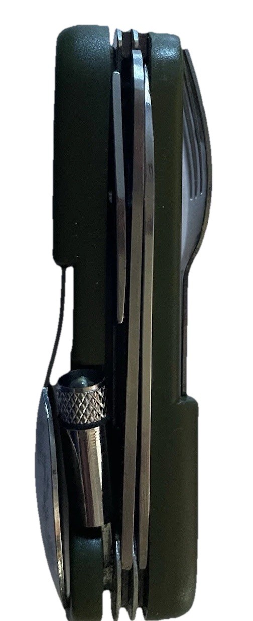Utensil Knife , Multi Tool . Spoon Fork Flashlight Sheath Great For Camping