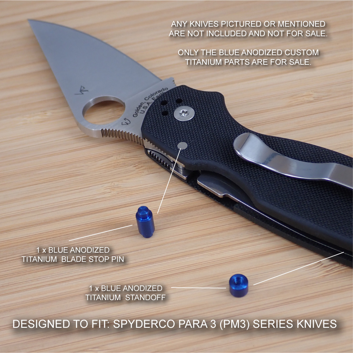 Spyderco Paramilitary Para 3 PM3 Custom BLUE Titanium Pin Standoff Lanyard Tube