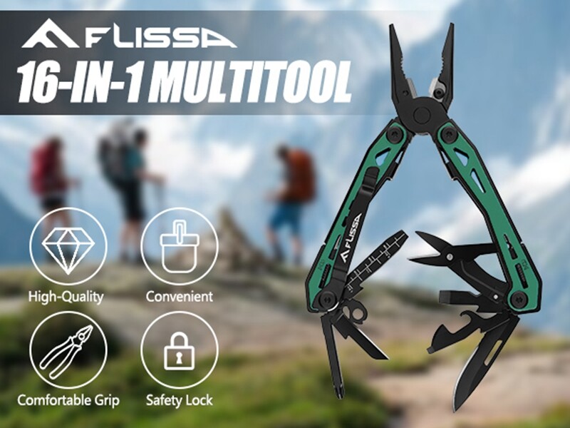 FLISSA 16-in-1 Multi Tool Pliers EDC Stainless Steel Multitool with Pocket Knife