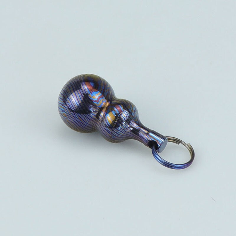 New Titanium Timascus Waterproof Pill Container Gourd Box Keychain Pendant EDC