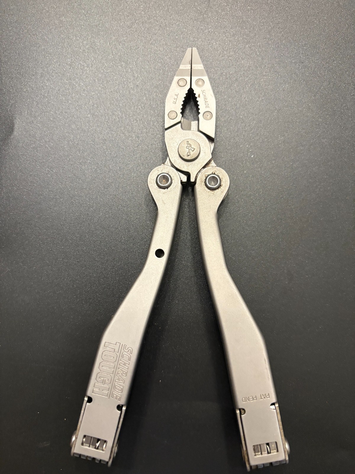 SCHRADE TOUGH Multi Tool with Original Brown Leather Case Made USA