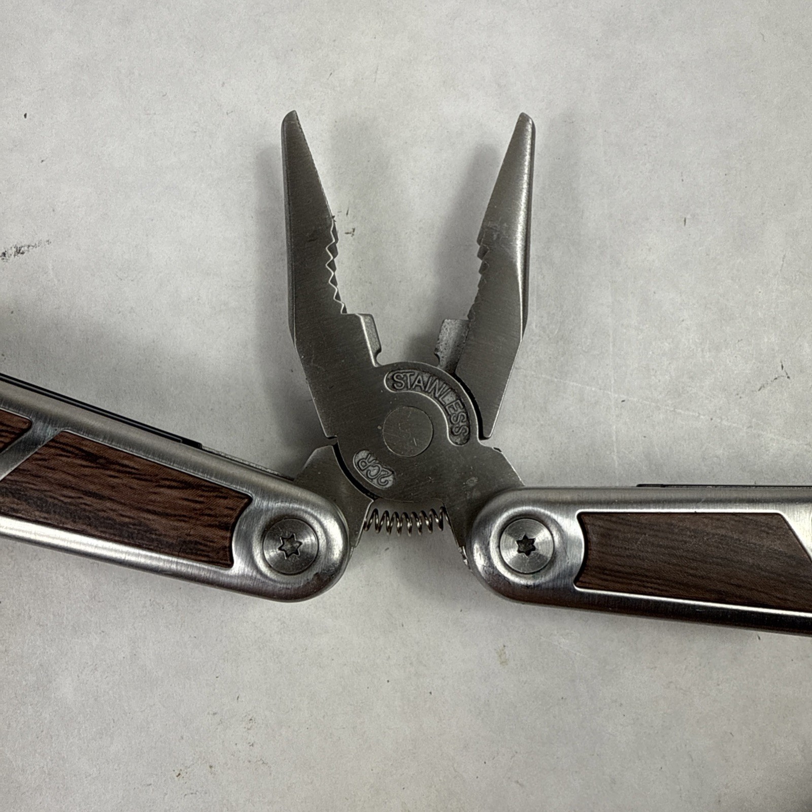 Multi Tool Stainless Steel Faux Wood Inlay Blunt Pliers, Blade *See Photos GUC