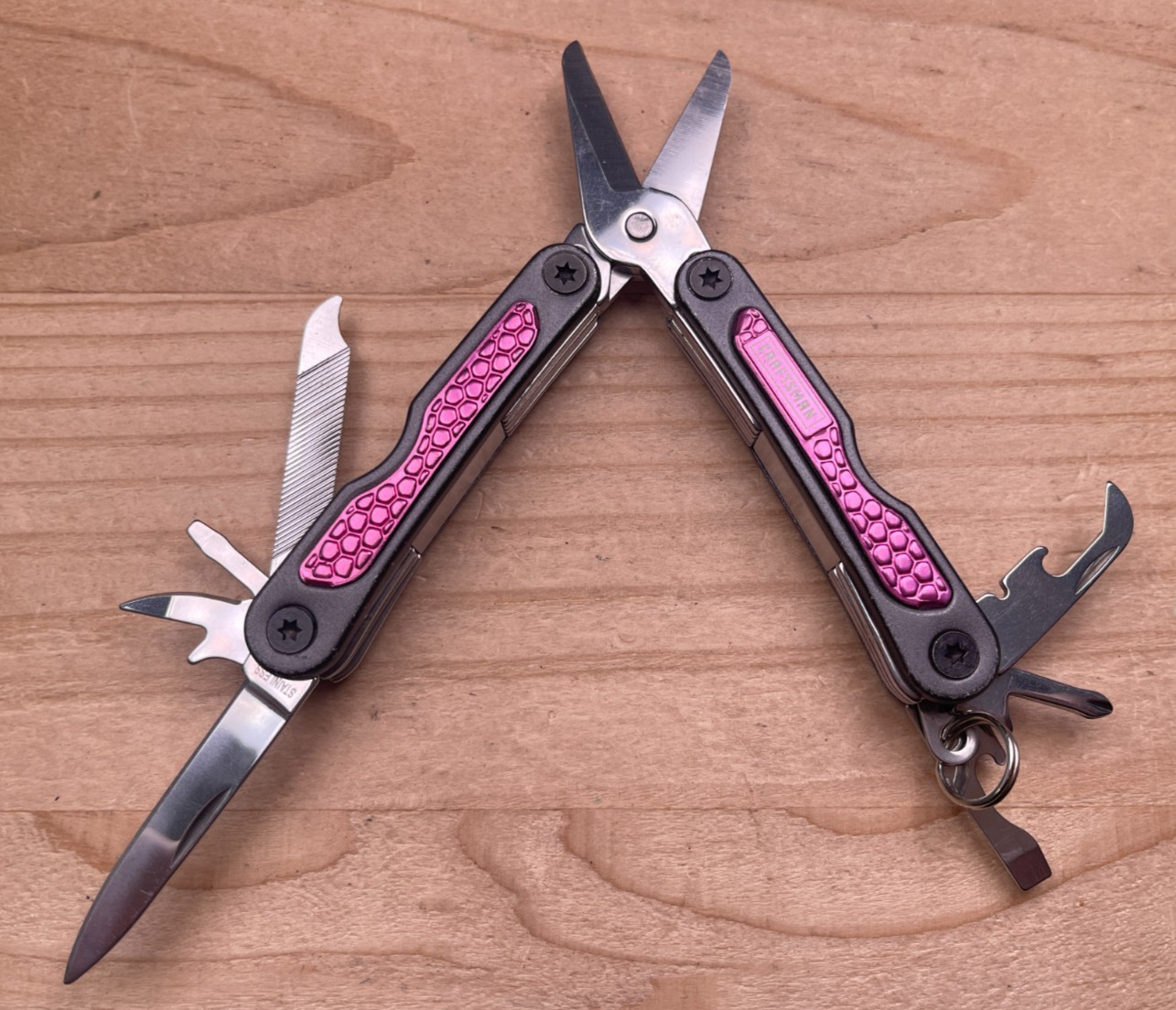 CRAFTSMAN 10-IN-1 Mini Pocket Multi Tool w/Pink Handle & Key Ring