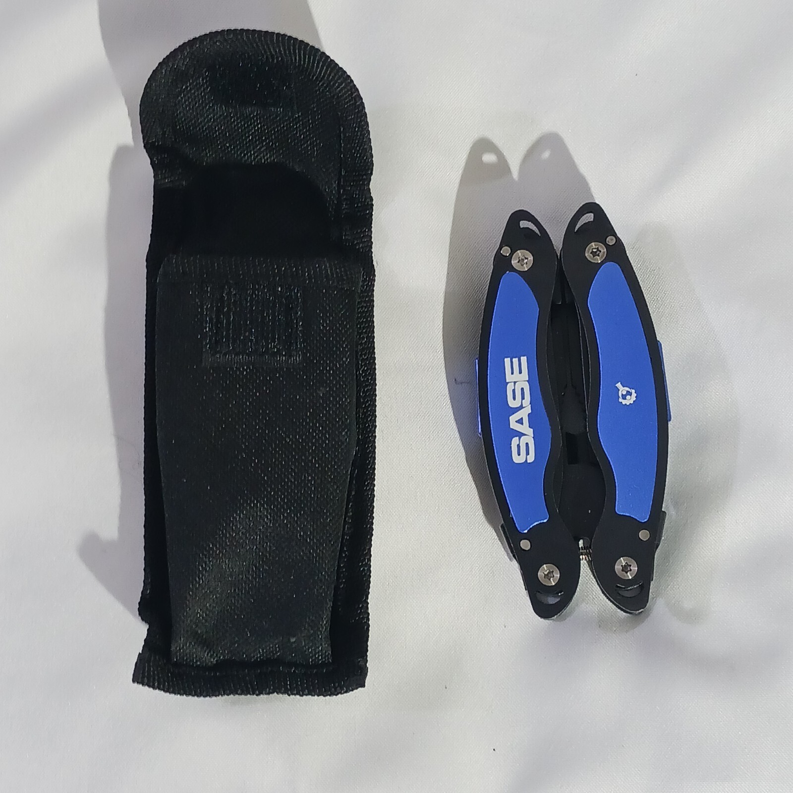 Pocket Folding Multitool Knife SASE 11 Function Belt Sheath Blue EUC