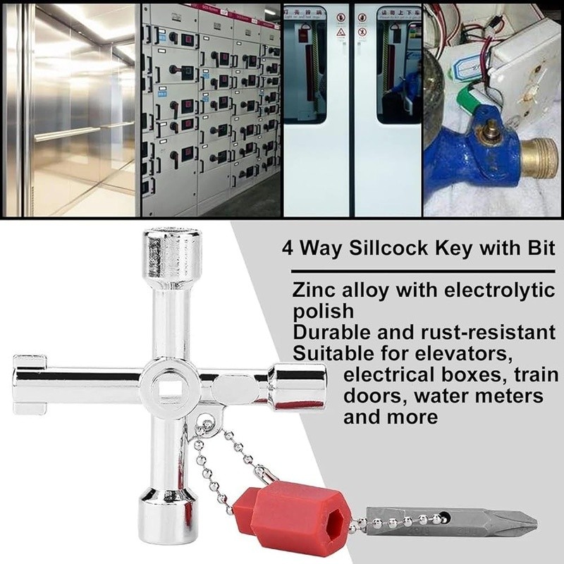 4 Way Sillcock Key Water Control Tool Zinc Alloy Multi-Functional Portable New