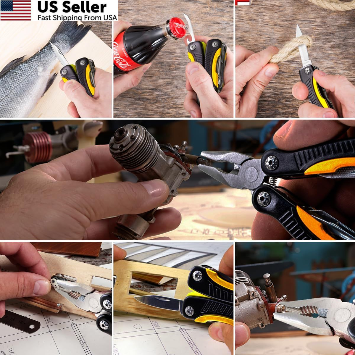 Mini Multitool Knife 12 in 1 Small Pocket Multi Tool with 1. Yellow/Black