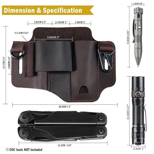 Leather Multitool Sheath – EDC Belt Organizer for Leatherman Tools, Flashlight,
