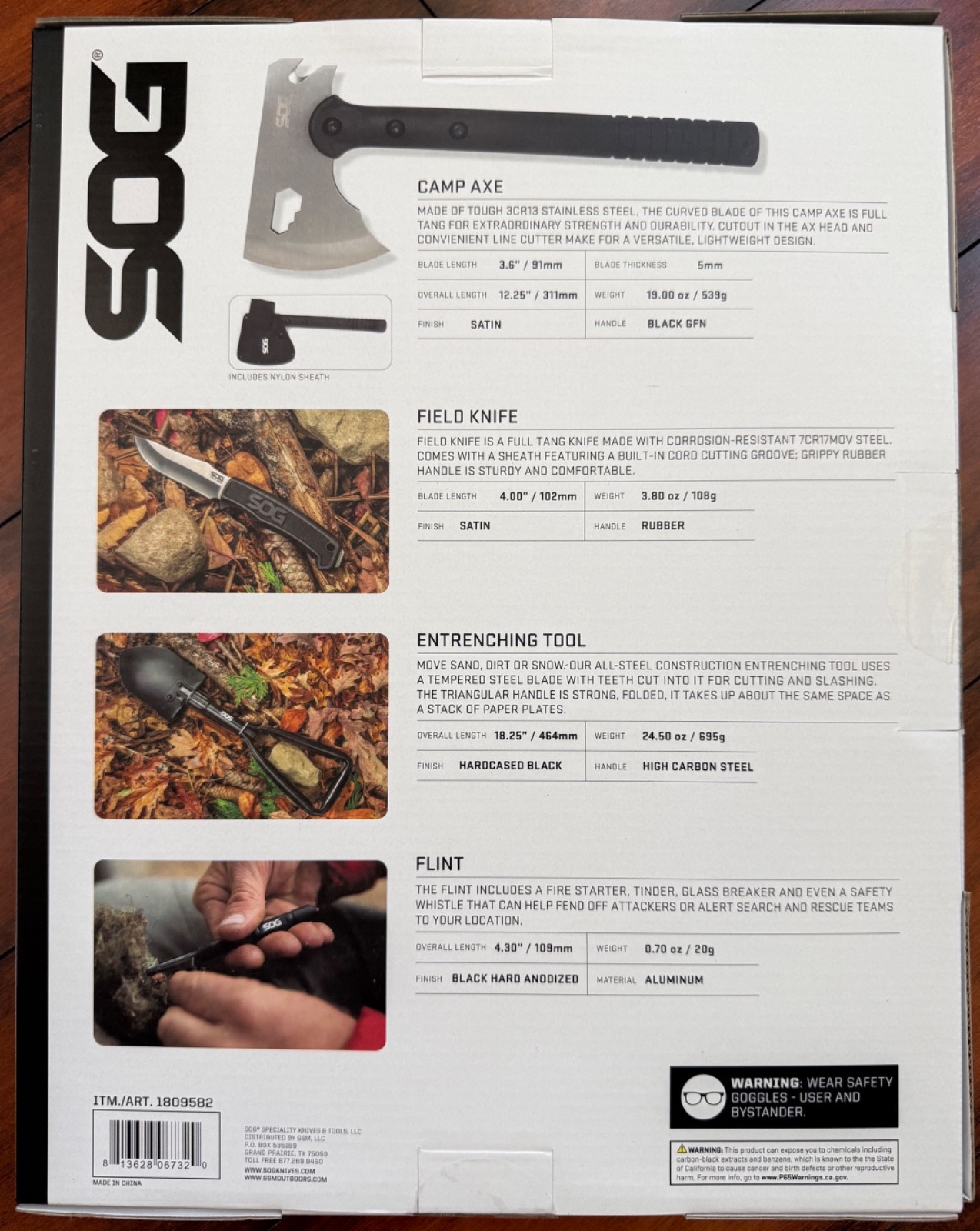 SOG Ultimate Camping Kit, Field Knife, Camp Axe, Flint & Entrench Tool BRAND NEW