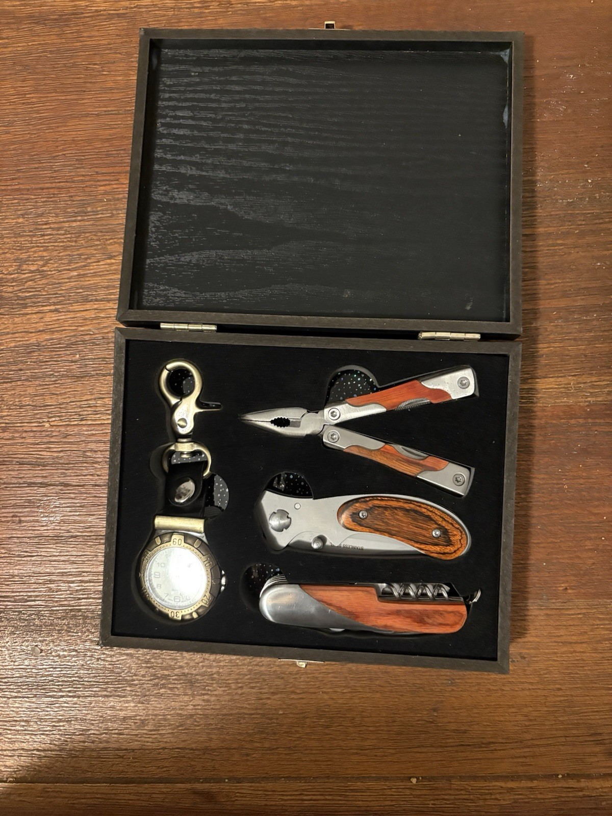 Multi-Tool Gift Set Wood & Stainless Steel Plier Knife Bottle Opener Corkscrew