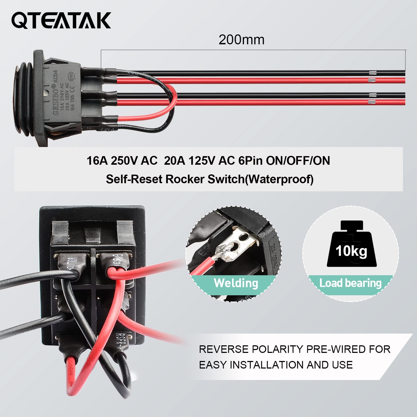 QTEATAK DC 12V 10A 6 Pin 3 Position (ON)-Off-(ON) AC 110V-220V Waterproof Mom…