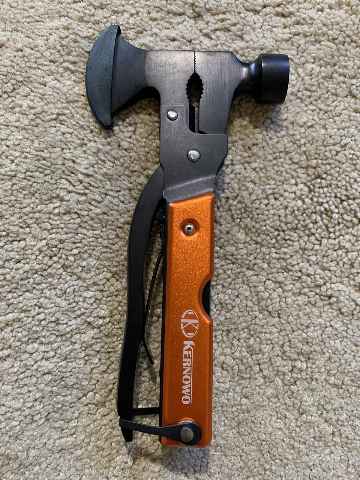 NEW KERNOWO 16-In-1 Camping Emergency Survival Multitool + Sheath BLACK ORANGE