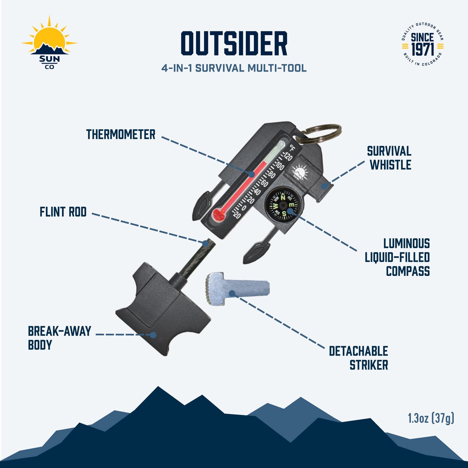 Outsider – 4-in-1 Survival Multi-Tool | Compass, Thermometer, Whistle, and Fi…