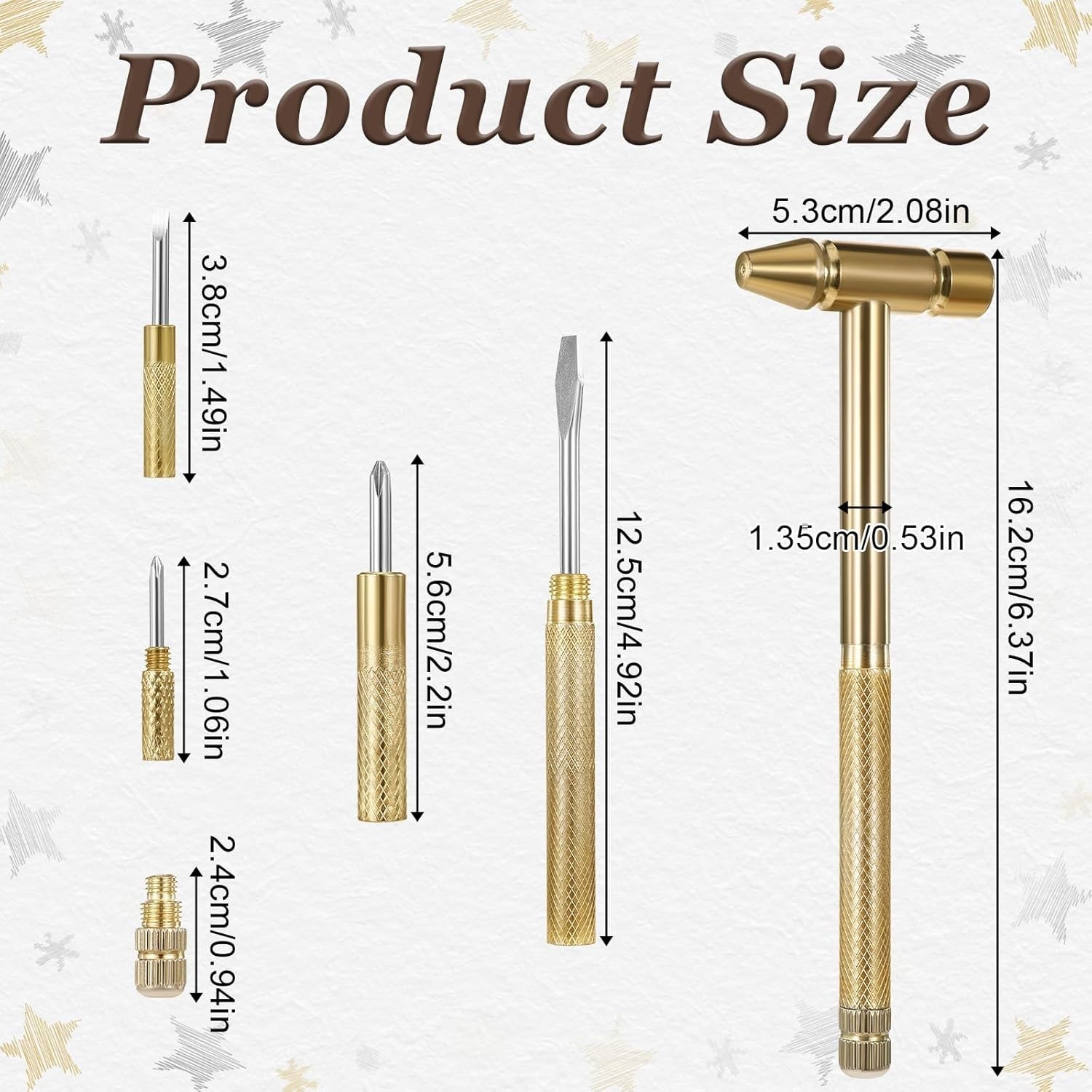 6-in-1 Mini Copper Hammer Tool with Screwdrivers – Portable & Elegant Gold