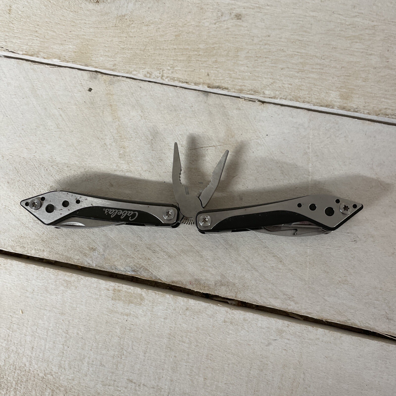 CABELAS SMALL 7 Tool Pocket Knife PLIERS MULTI-TOOL Silver & Black Fast Ship