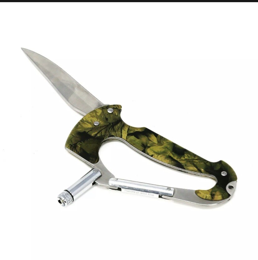Outdoor Adventure Hunter’s Carabiner Knife Multi Tool w/ Flashlight, F/S from US