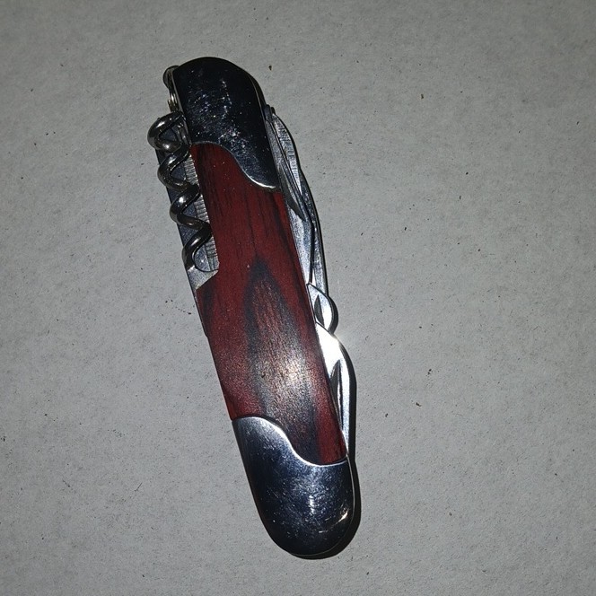 NIKKI Multi-Tool Pocket Knife Stainless Steel Wood Handle Corkscrew