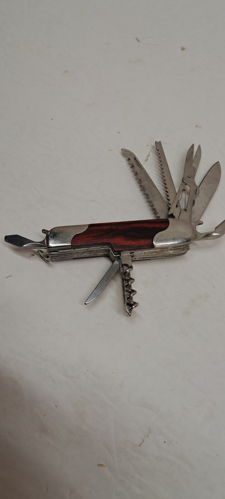 Vintage NRA 11 Multi Tool Knife Scissors Screwdriver Saw Wood Handle 3.5″ Long