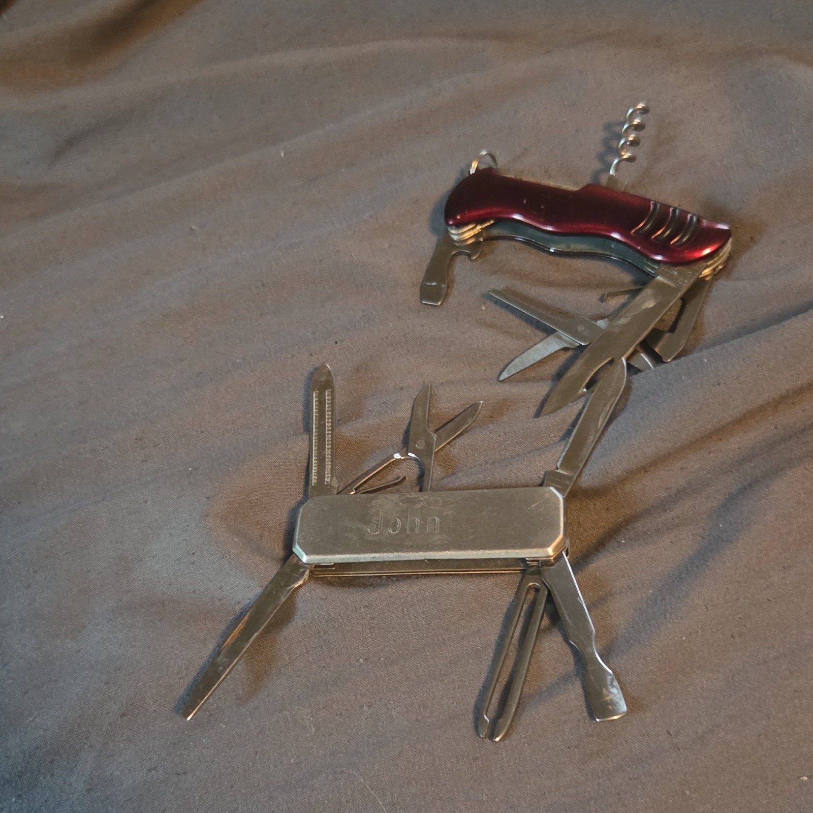 2pc Red & Silver Folding Pocket Multi-Tools w/ Knife Scissors Corkscrew “John”