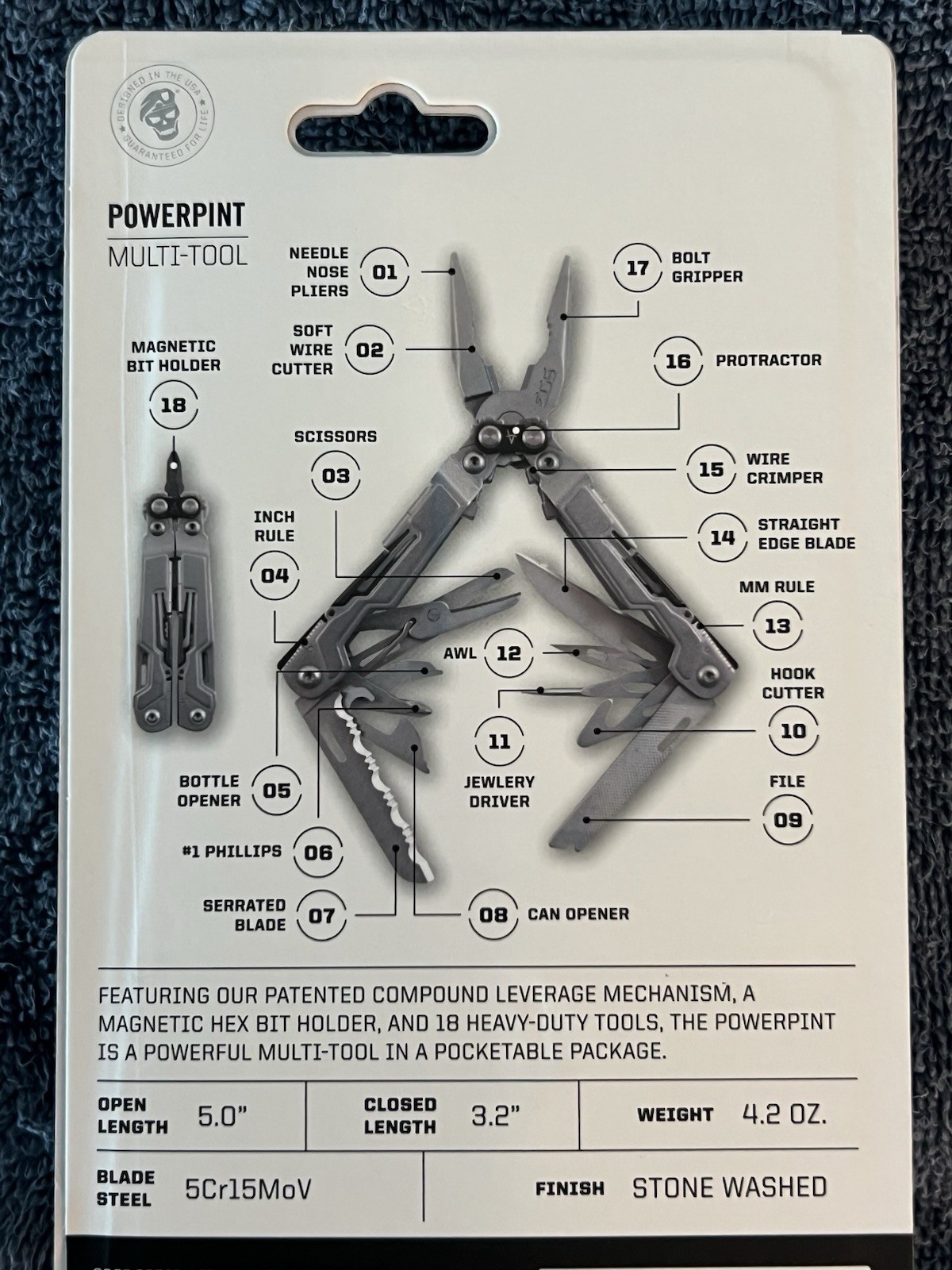 SOG POWERPINT Compact 18 Tool Stainless Steel Multitool PP1001-CP￼￼￼