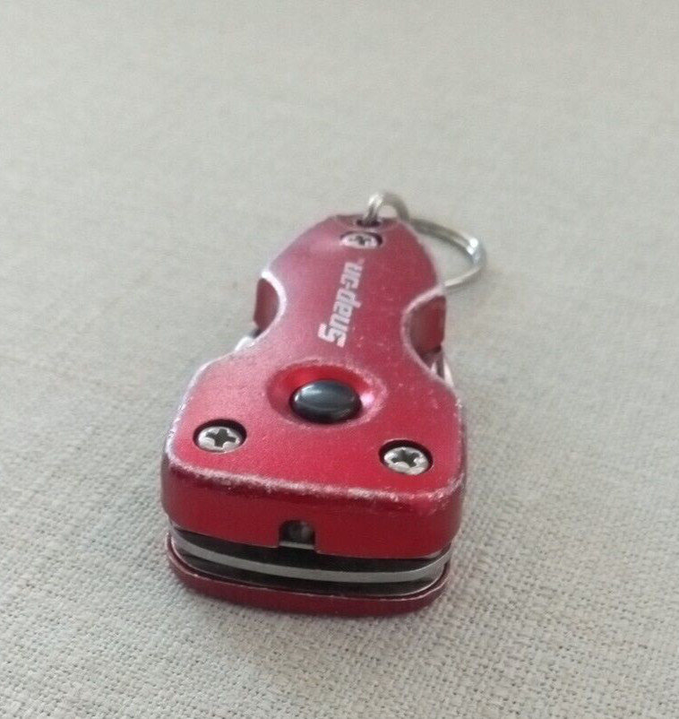 Snap-On Red Multi Tool Keychain Flashlight Knife Bottle Opener