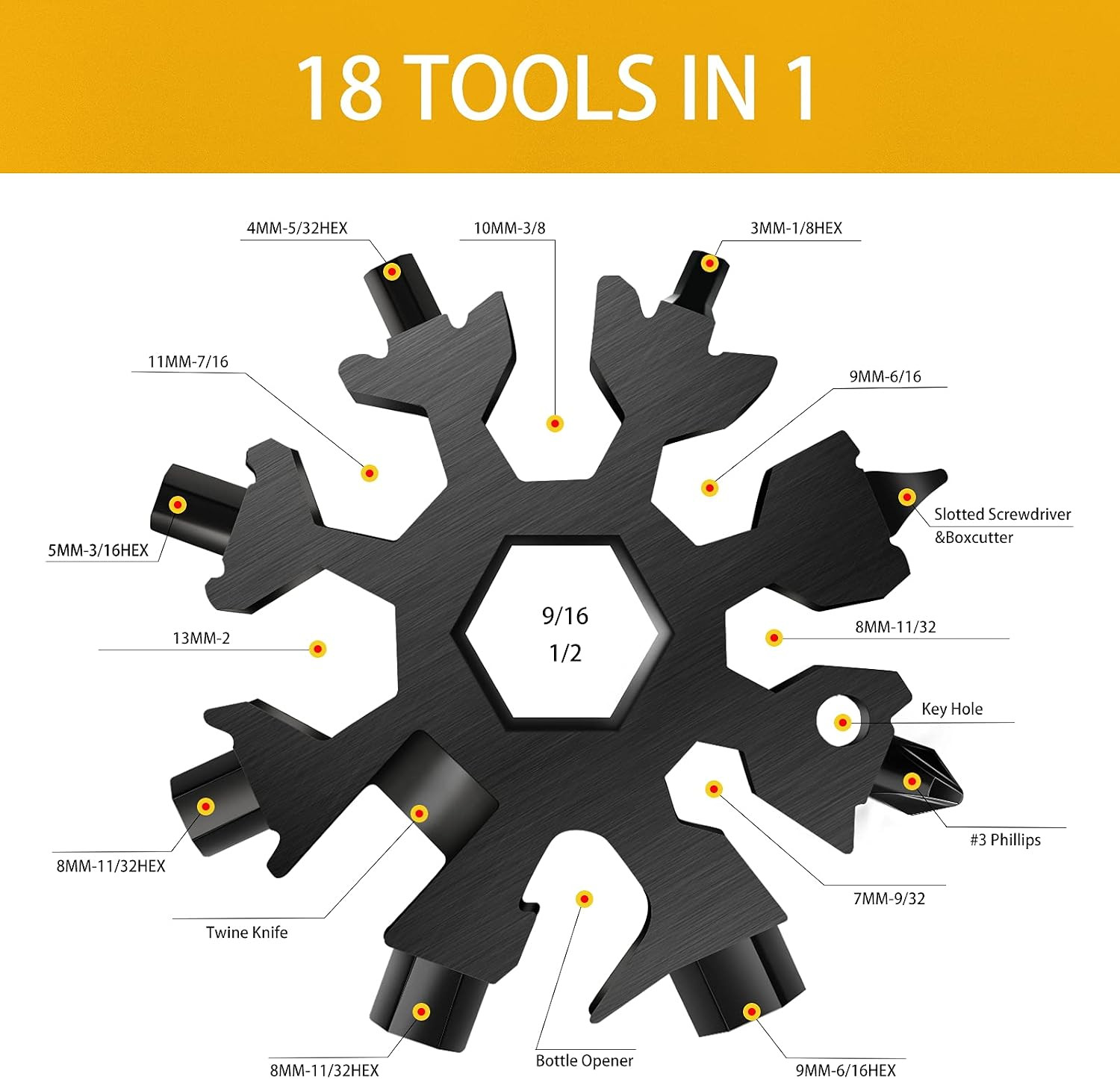 18-In-1 Snowflake Multitool, 2 Pcs Stainless Steel Standard Multi-Tool with Key