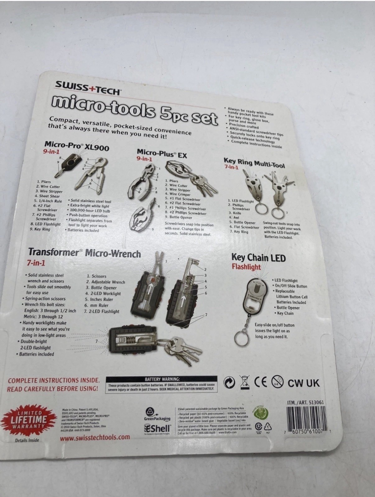 SWISS TECH Micro Tool 5 Pc Set XL900 Key Ring Flashlight Wrench Screwdriver NEW